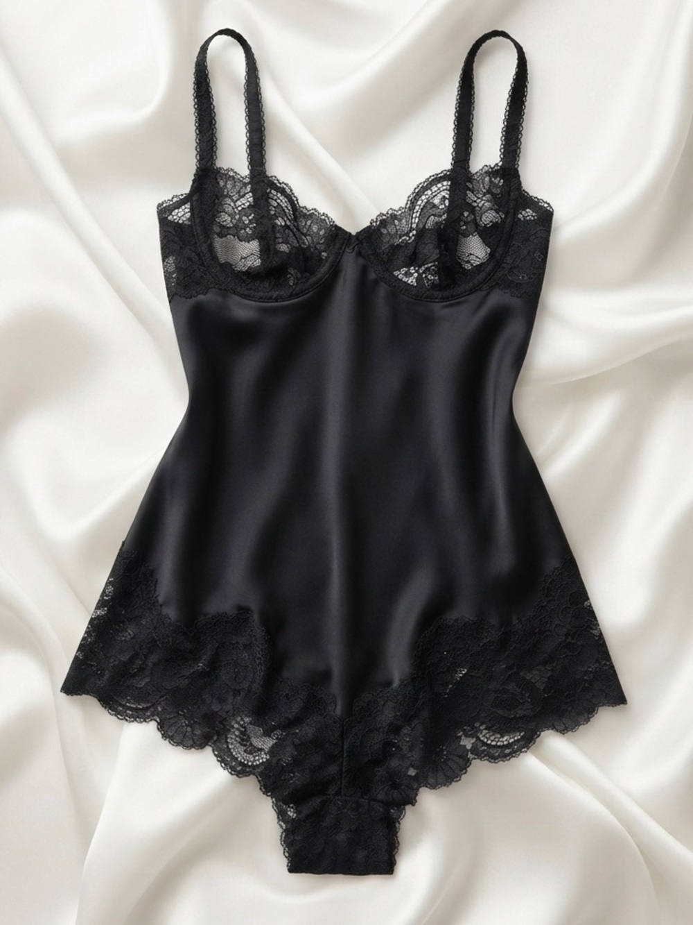 La Perla Black Satin & Lace Chemise Bodysuit